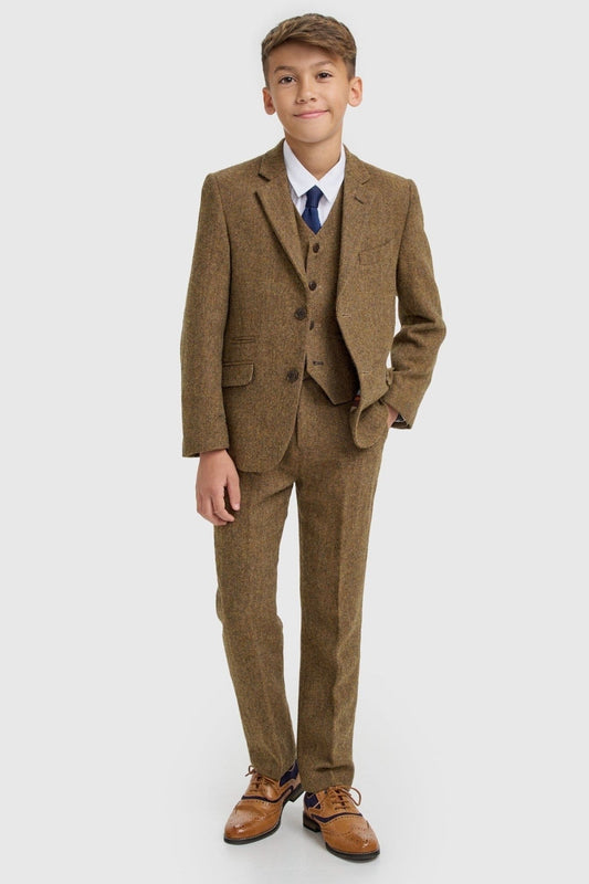 Cavani Thomas Brown Tweed Boys Three Piece Suit