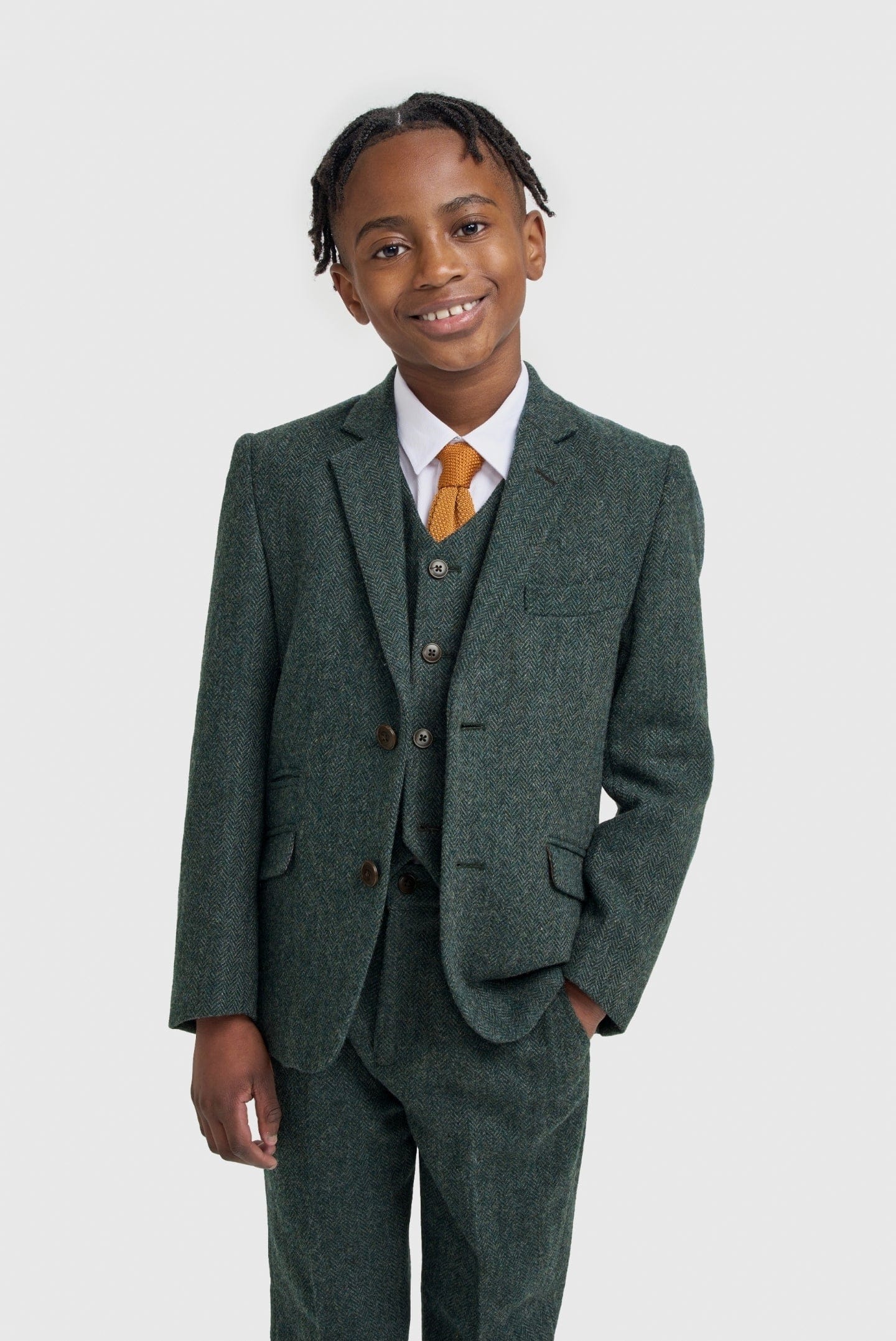 Cavani Thomas Lush Olive Tweed Boys Three Piece Suit