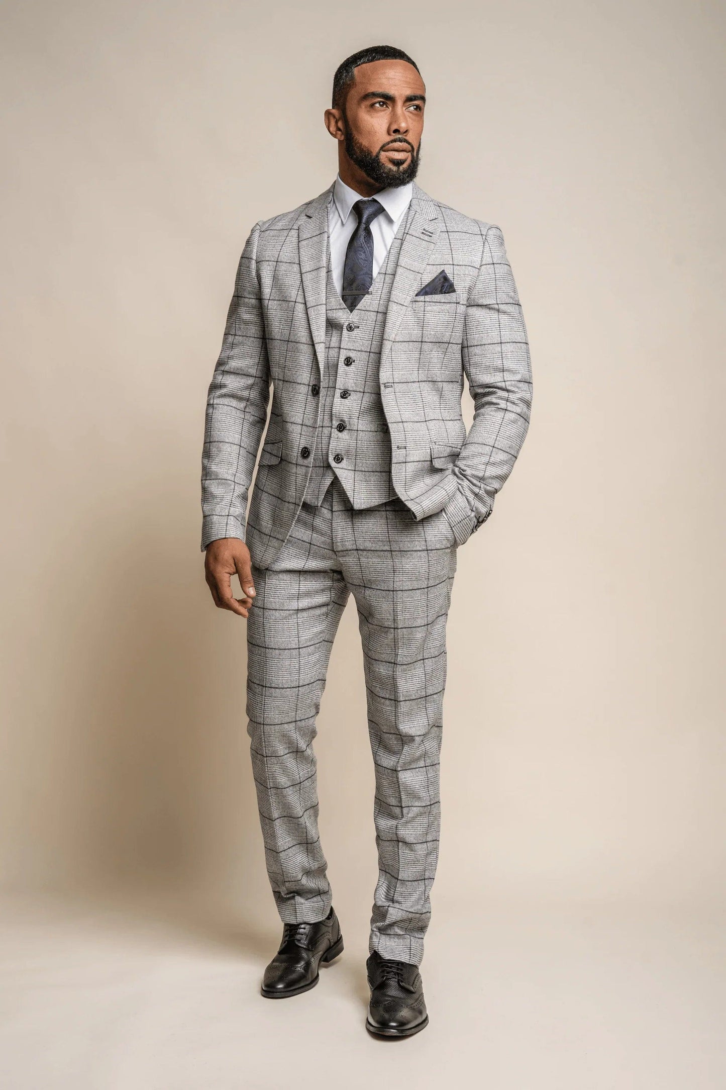 GHOST GREY CHECK 3-PIECE SUIT