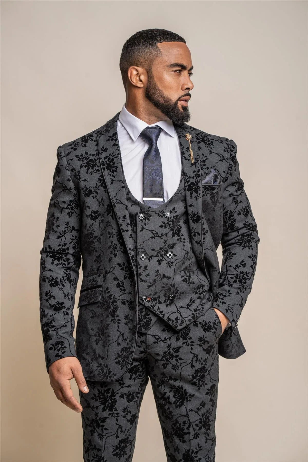 GEORGI BLACK FLORAL 3-PIECE SUIT