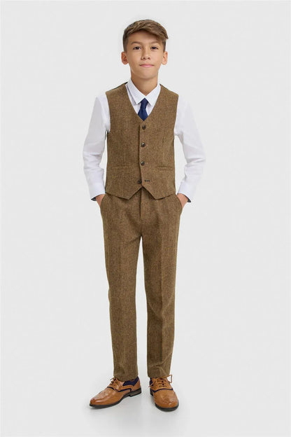 Cavani Thomas Brown Tweed Boys Three Piece Suit