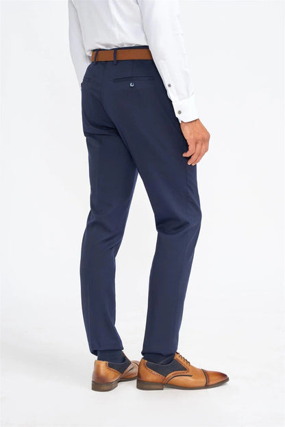 JAMES NAVY SUPER 130s WOOL SLIM TROUSERS