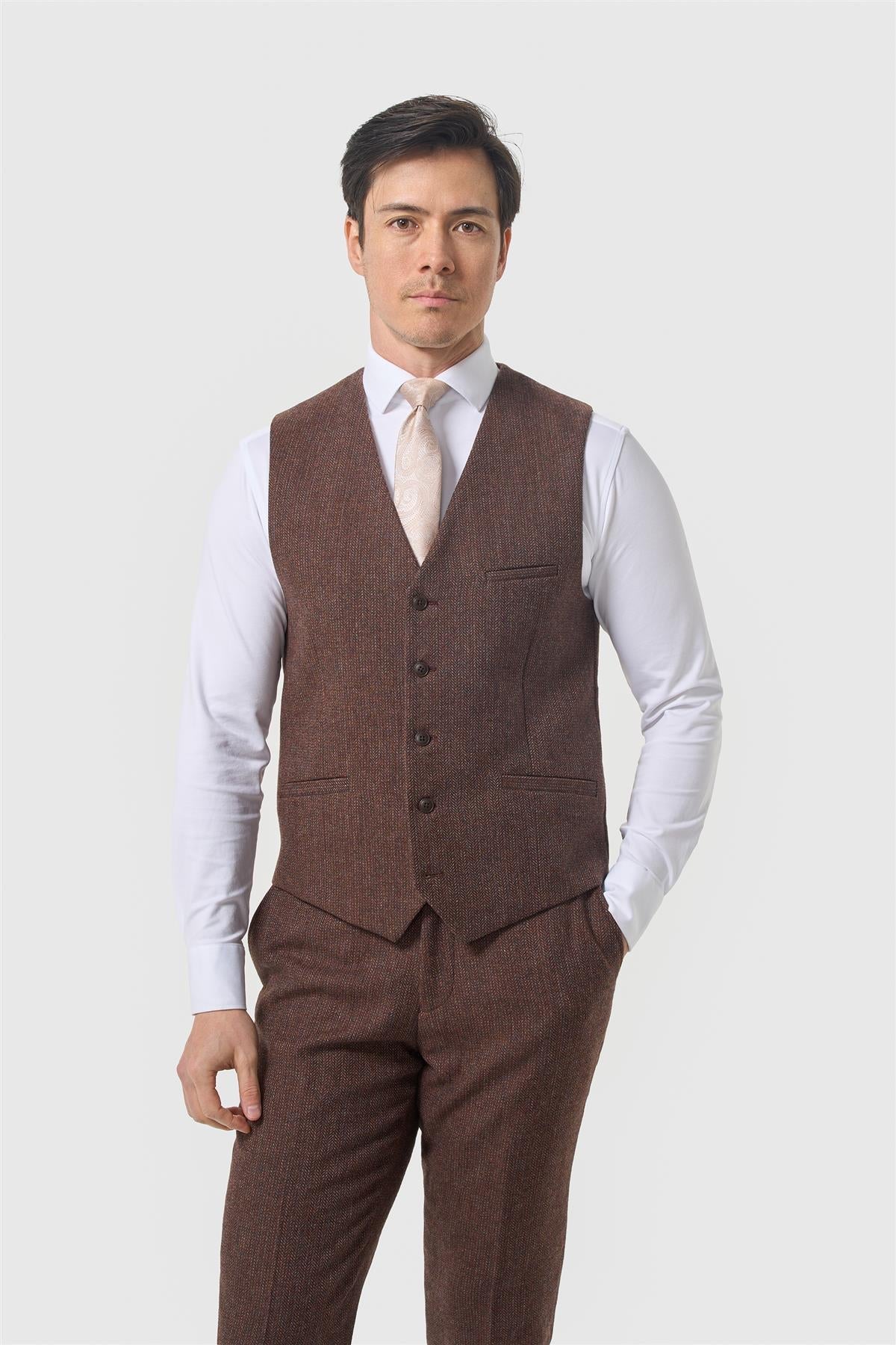Cavani Thomas Dark Mahogany Tweed Three Piece Suit