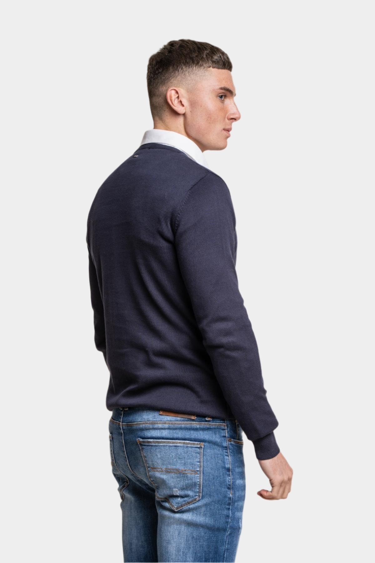 MERINO NAVY CREW NECK KNIT