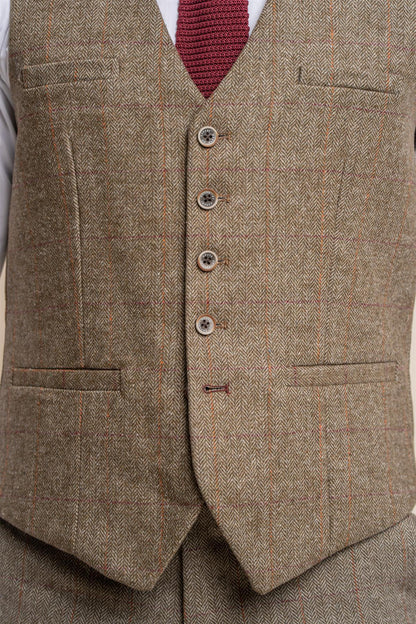 GASTON SAGE TWEED WAISTCOAT