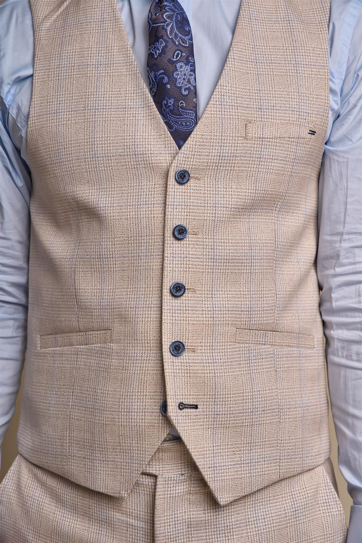 CARIDI BEIGE CHECK WAISTCOAT