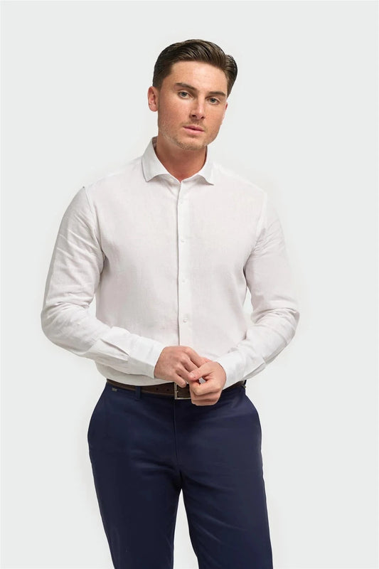 Cavani Matera white shirt for men, slim fit, perfect for weddings and formal events.