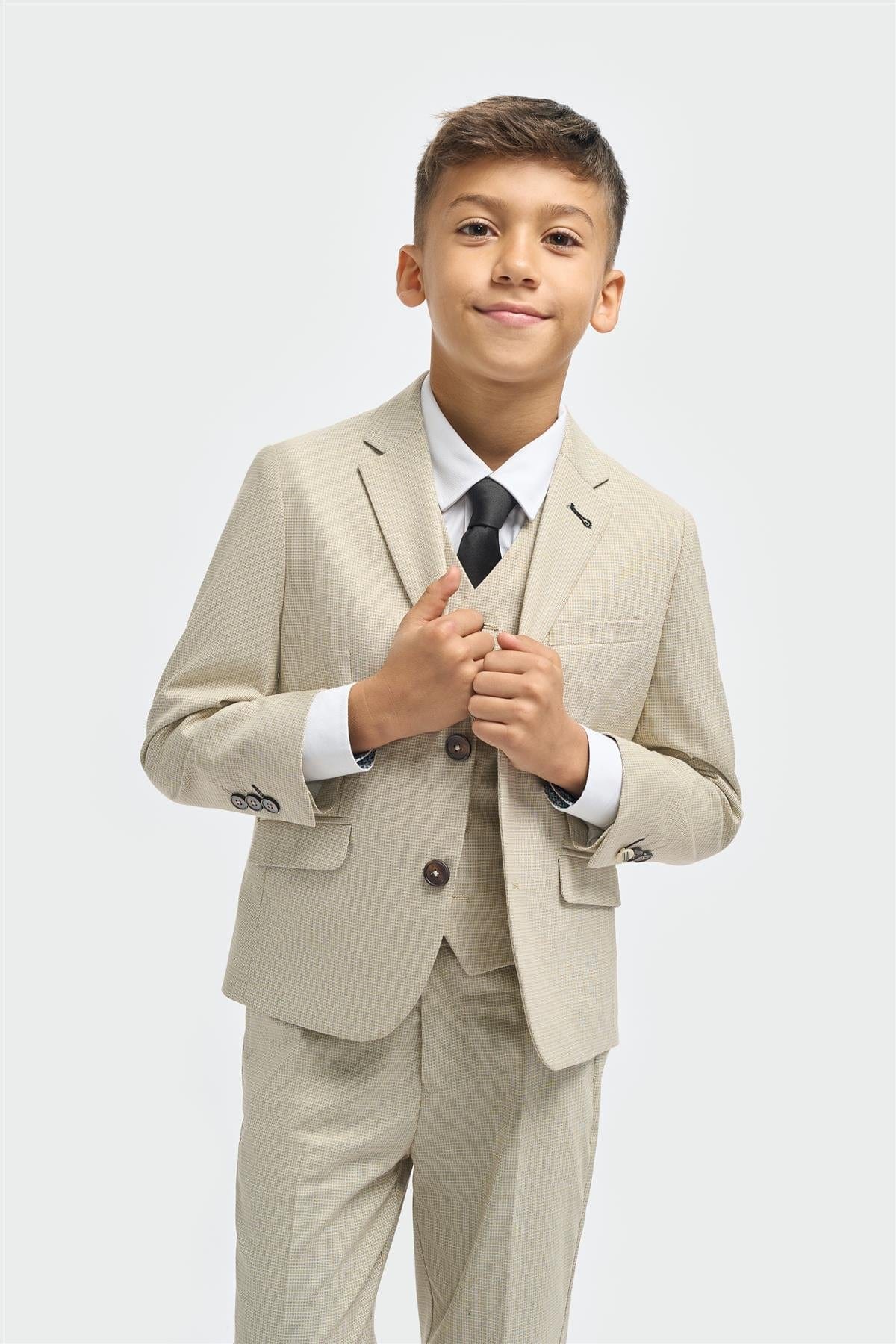 BOYS HAMPTON BEIGE 3-PIECE SUIT