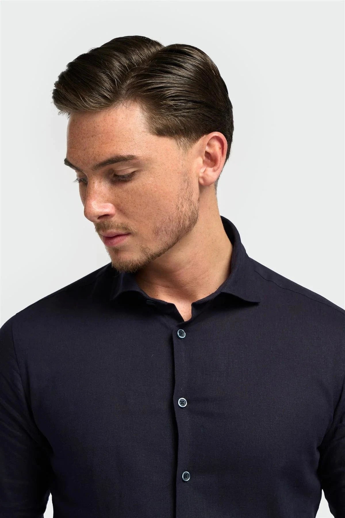 Cavani Matera navy shirt for men, slim fit, perfect for weddings and formal events.