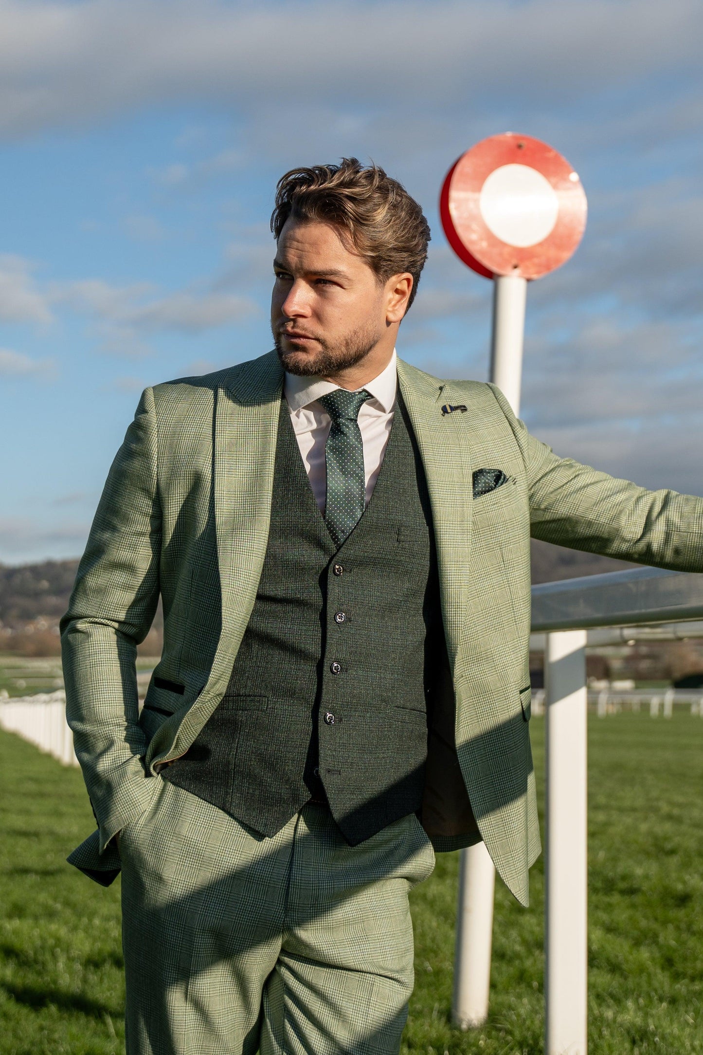 CARIDI SAGE SUIT WITH CARIDI OLIVE WAISTCOAT