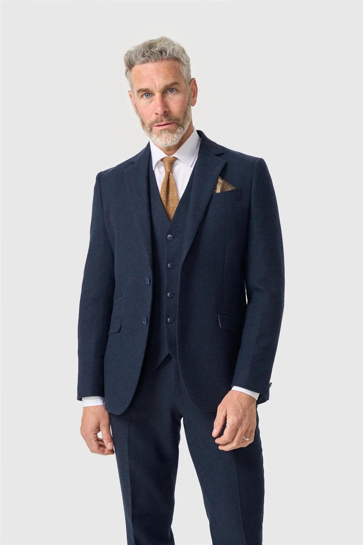 Cavani Thomas Navy Tweed Three Piece Suit