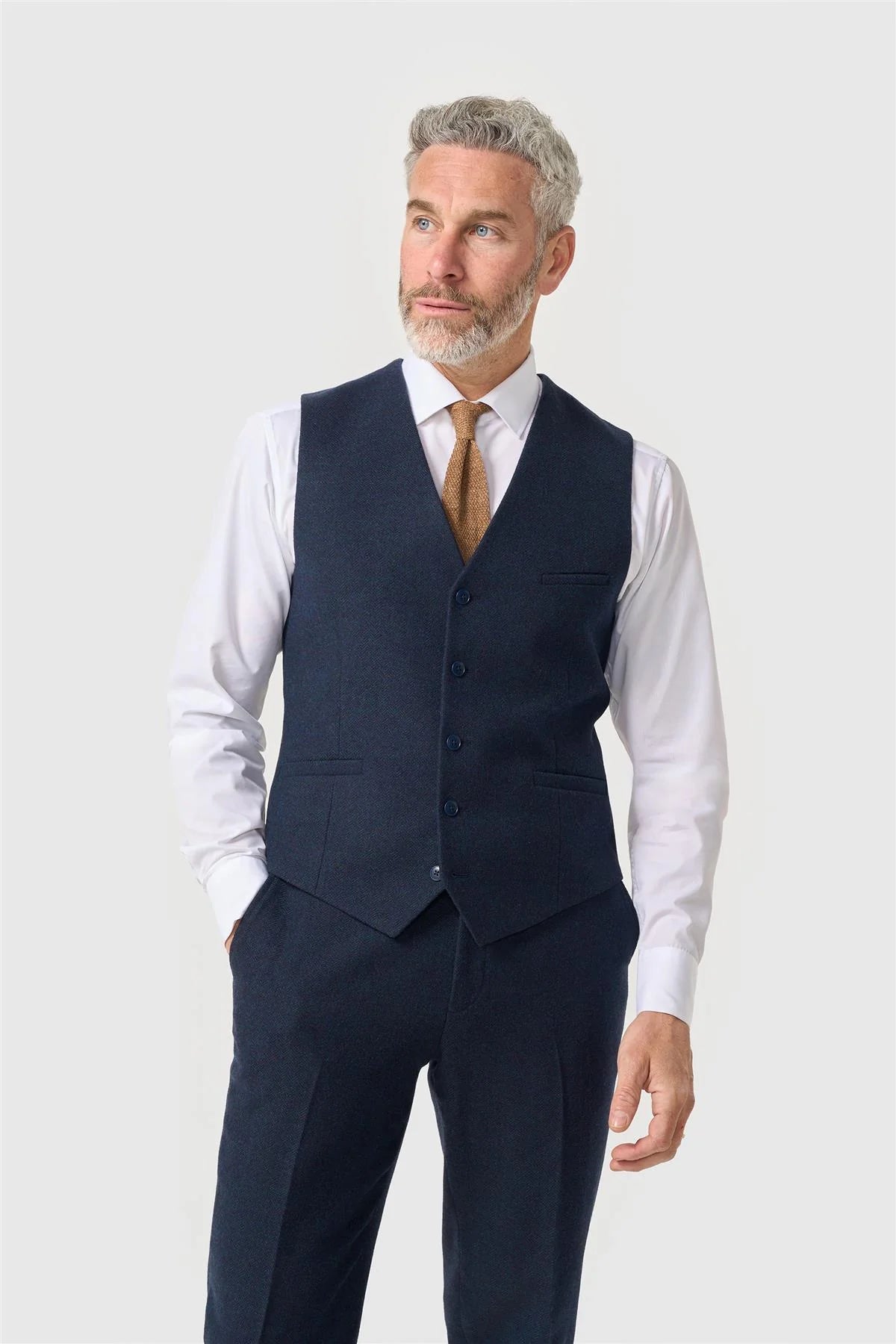 Cavani Thomas Navy Tweed Three Piece Suit