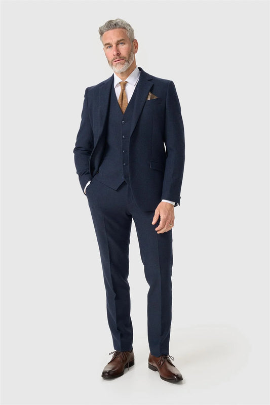 Cavani Thomas Navy Tweed Three Piece Suit