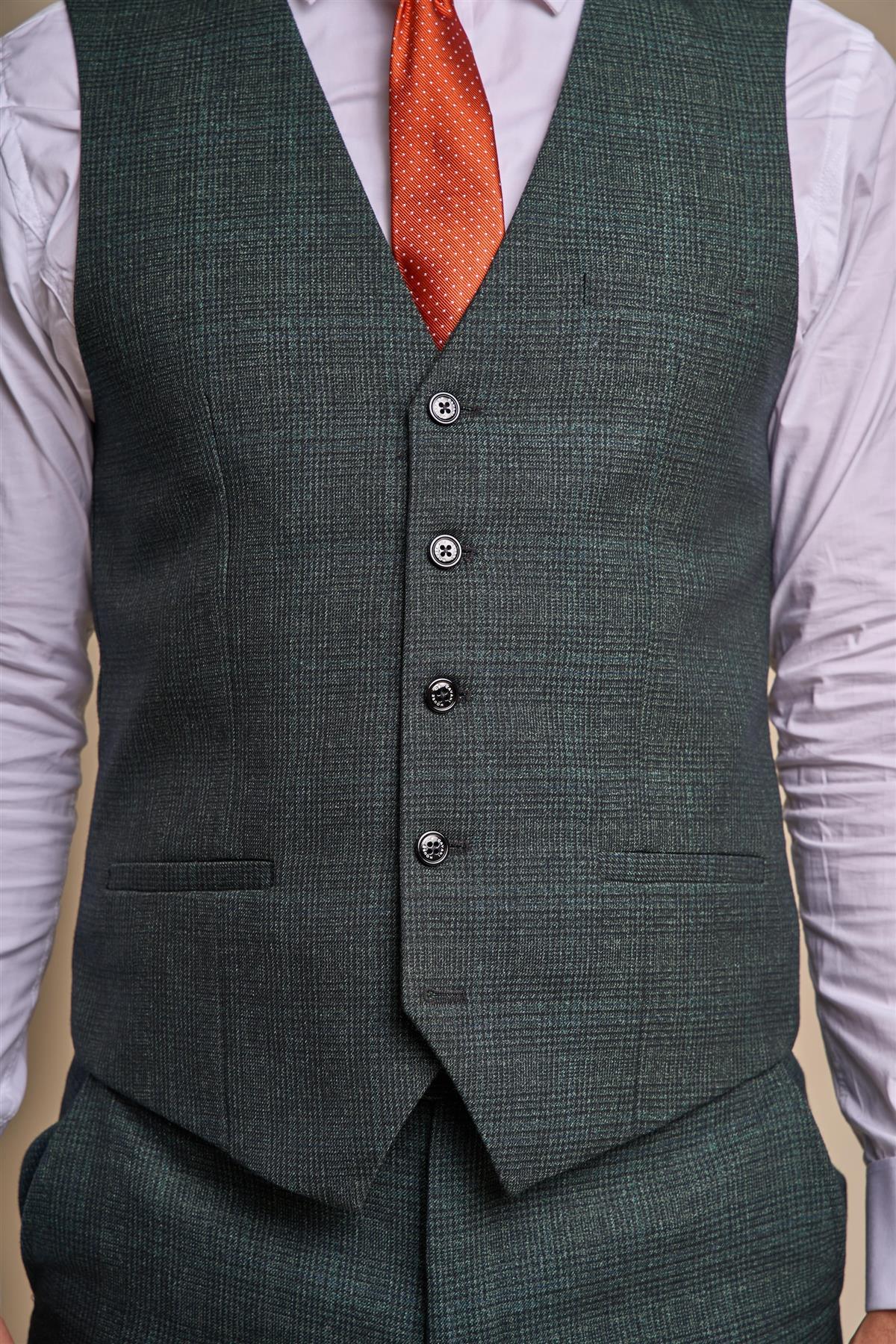 CARIDI OLIVE CHECK WAISTCOAT