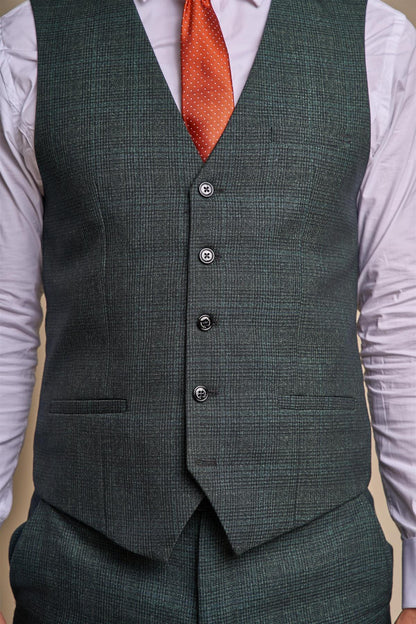 CARIDI OLIVE CHECK WAISTCOAT