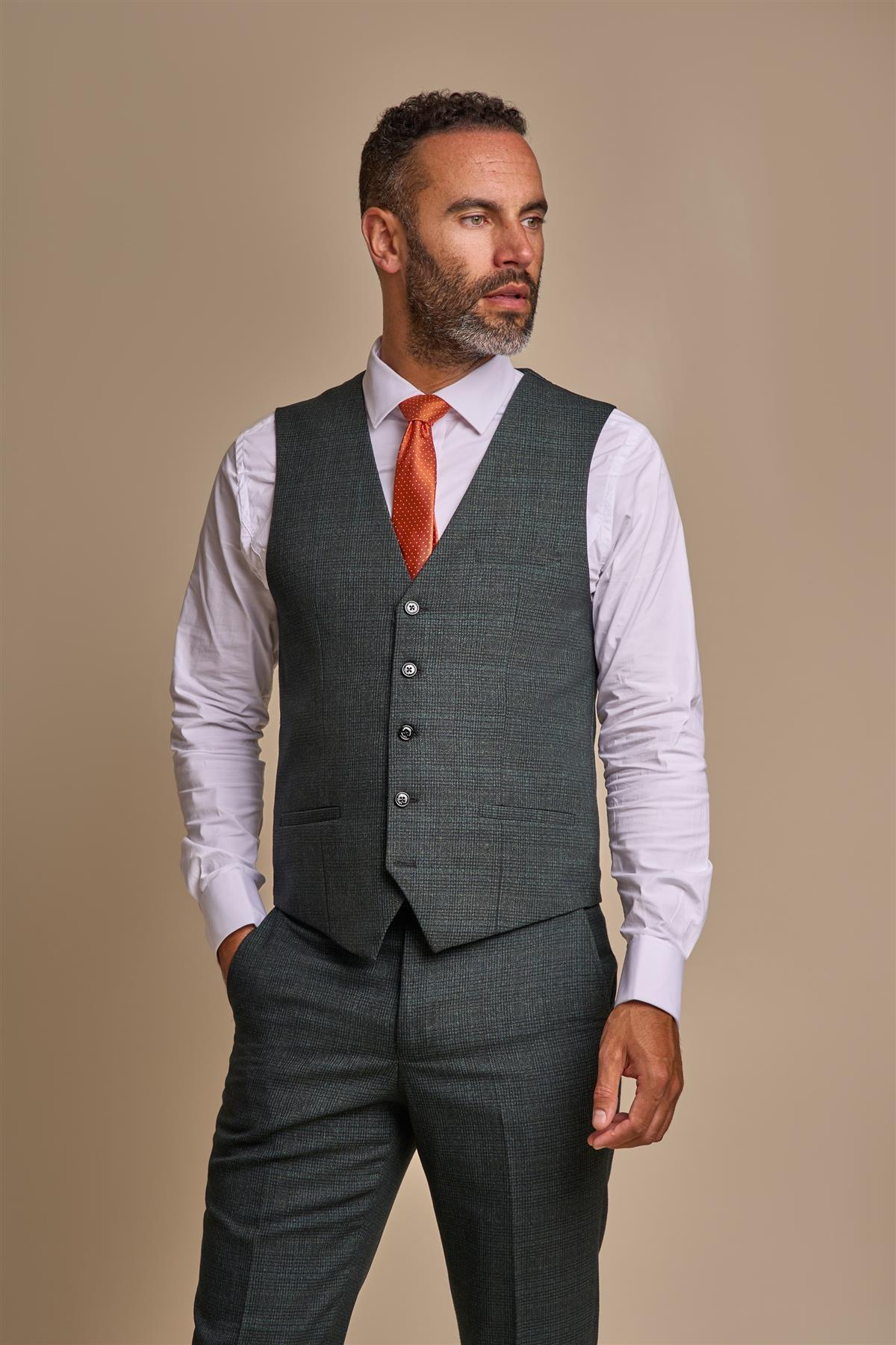 CARIDI OLIVE CHECK WAISTCOAT