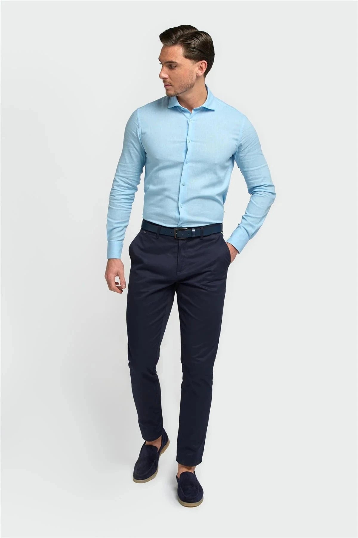 Cavani Matera sky blue shirt for men, slim fit, perfect for weddings, formal events, and special occasions.