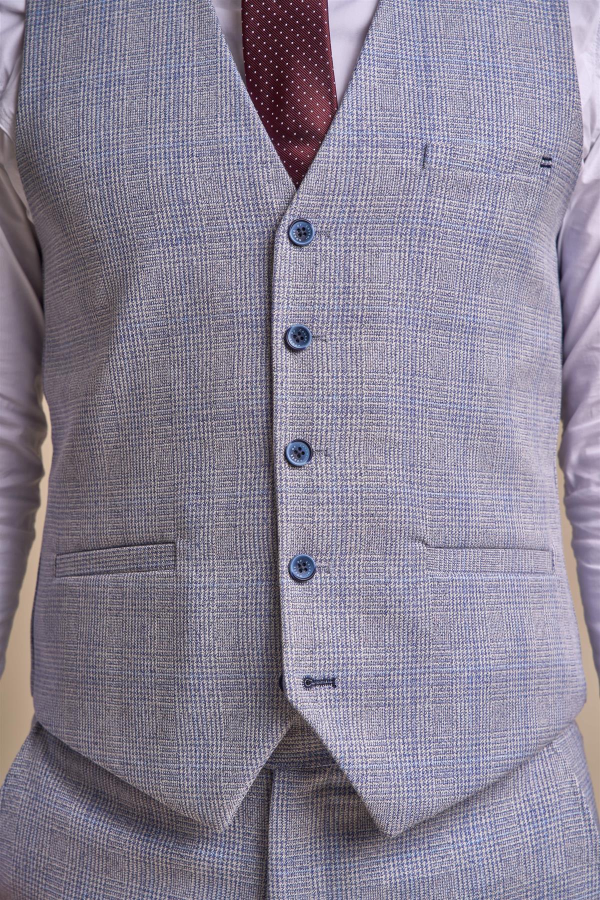 CARIDI SKY BLUE CHECK WAISTCOAT