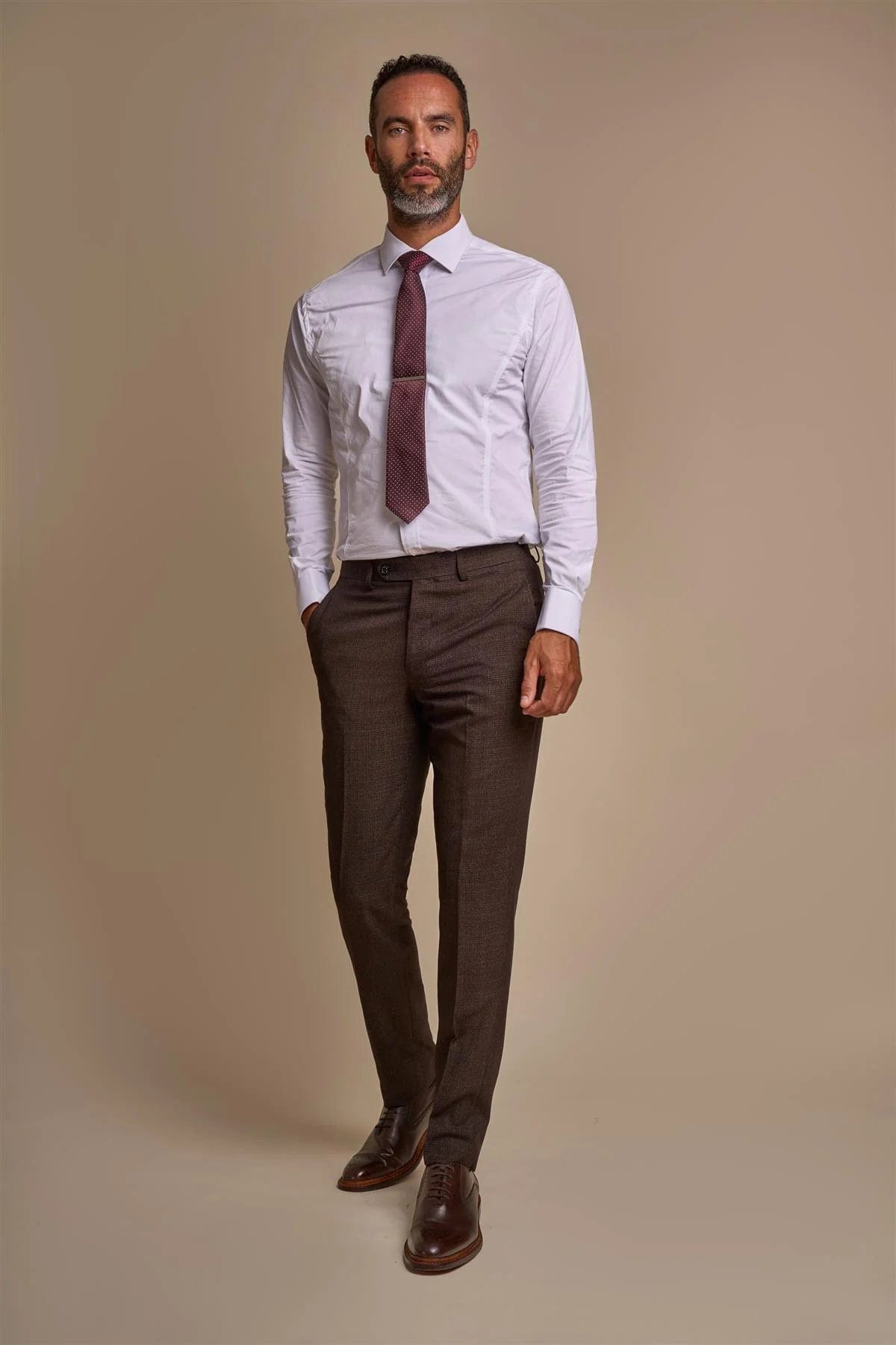 CARIDI BROWN CHECK SLIM FIT TROUSERS