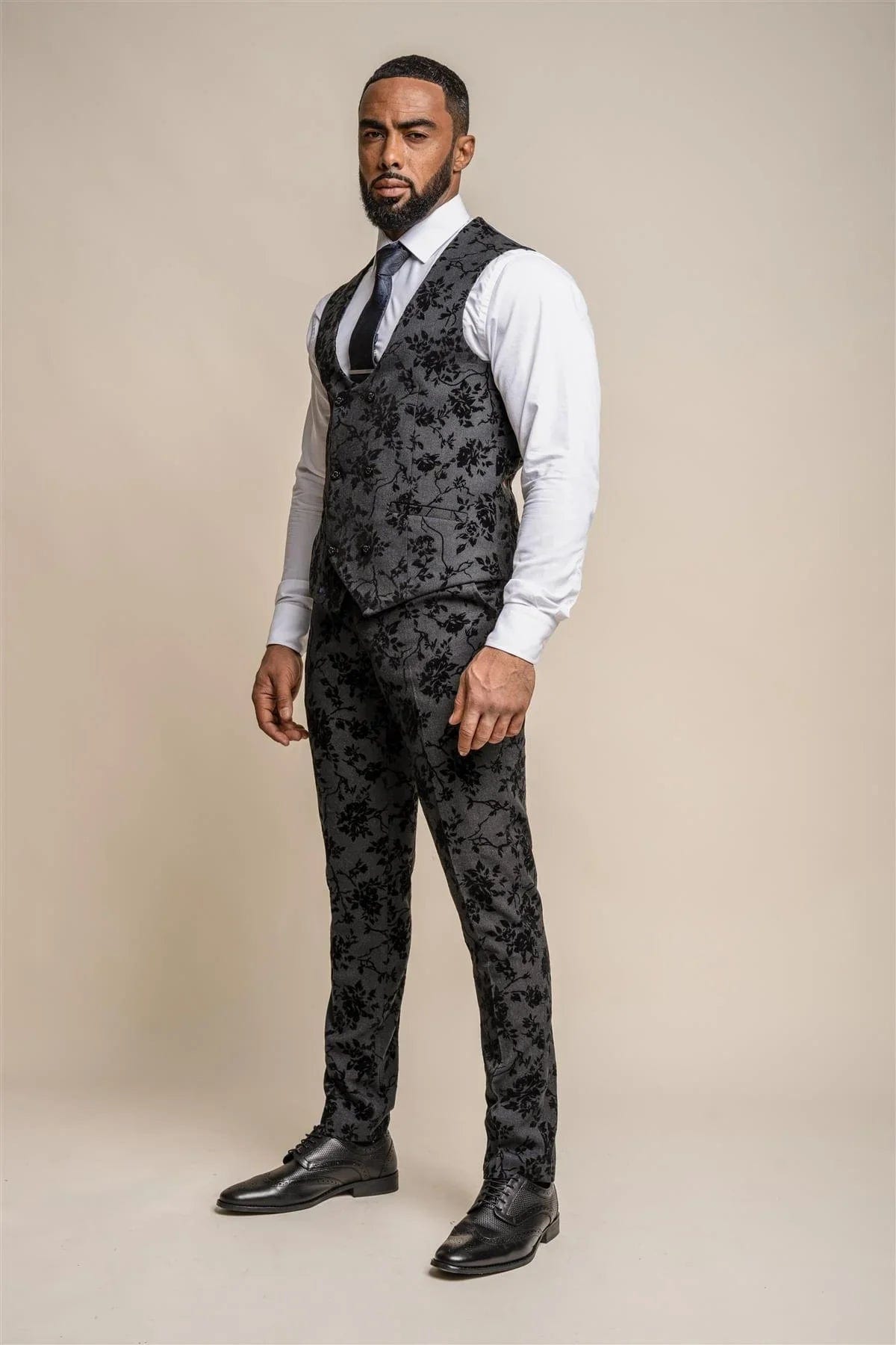 GEORGI BLACK FLORAL 3-PIECE SUIT