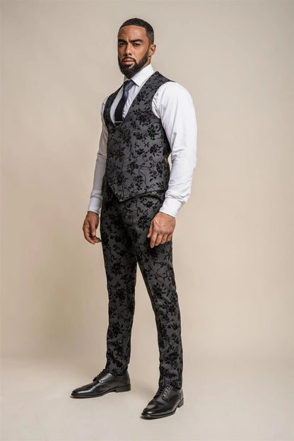 GEORGI BLACK FLORAL WAISTCOAT