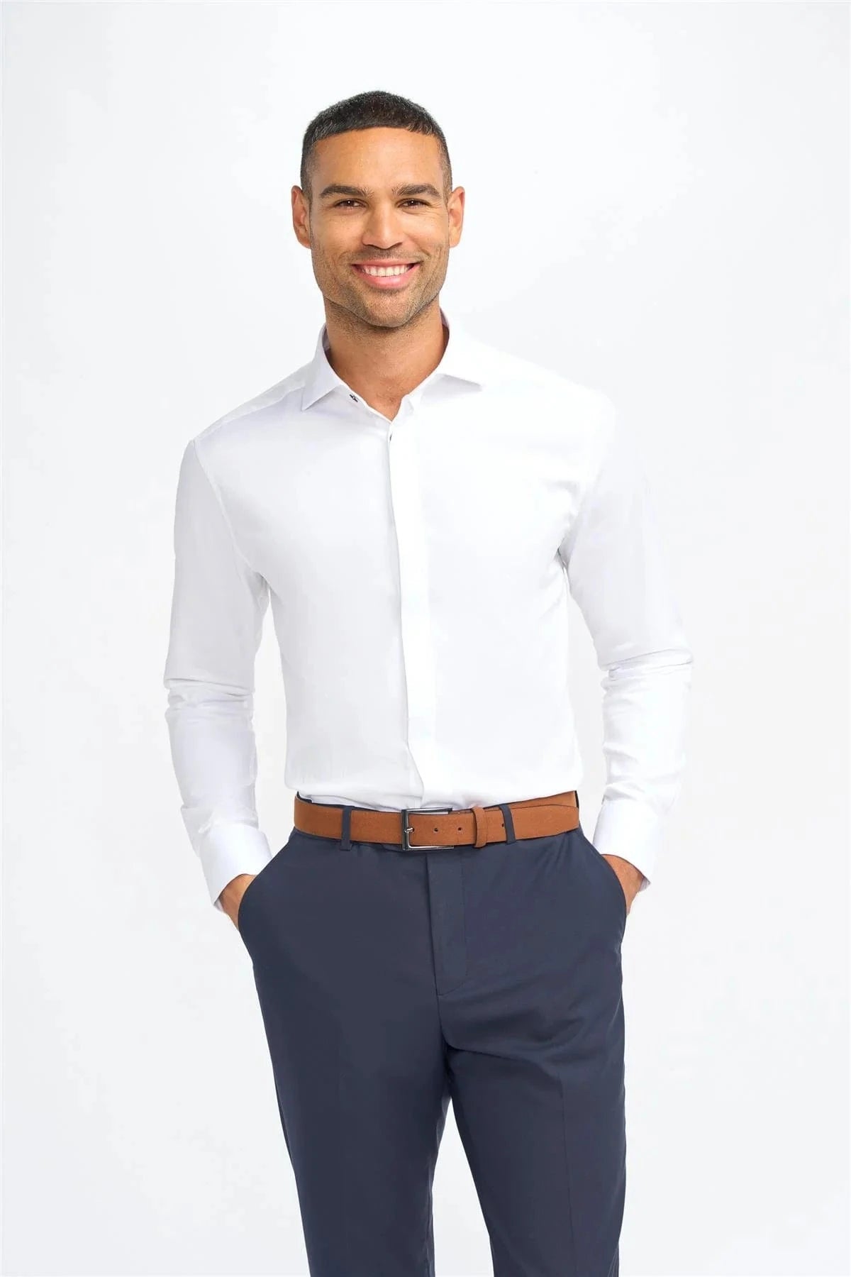 Cavani Seneca white shirt for men, tailored fit, perfect for weddings and formal events.