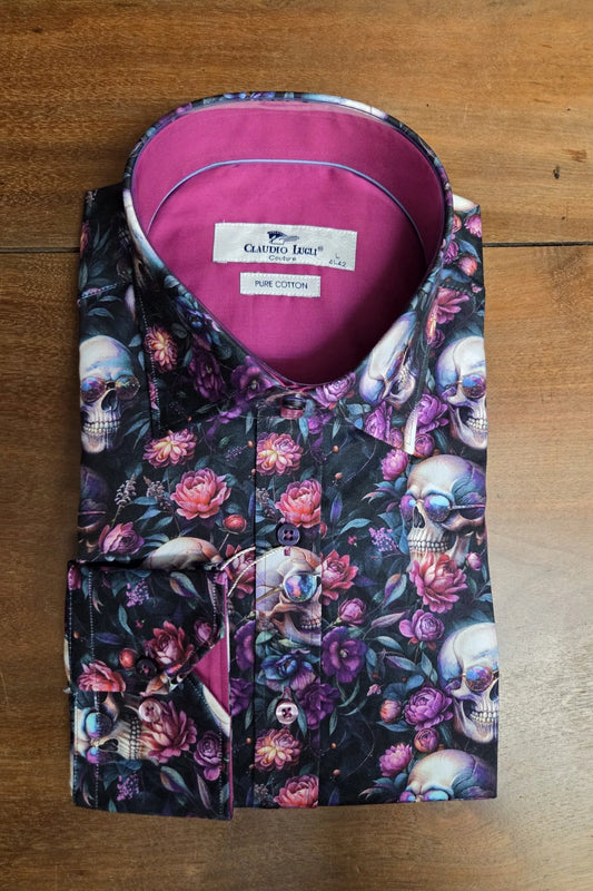 Claudio Lugli Skulls & Flowers Print Men's Shirt