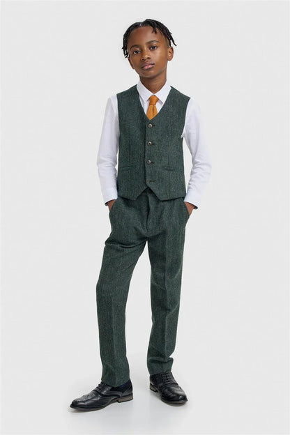 Cavani Thomas Lush Olive Tweed Boys Three Piece Suit