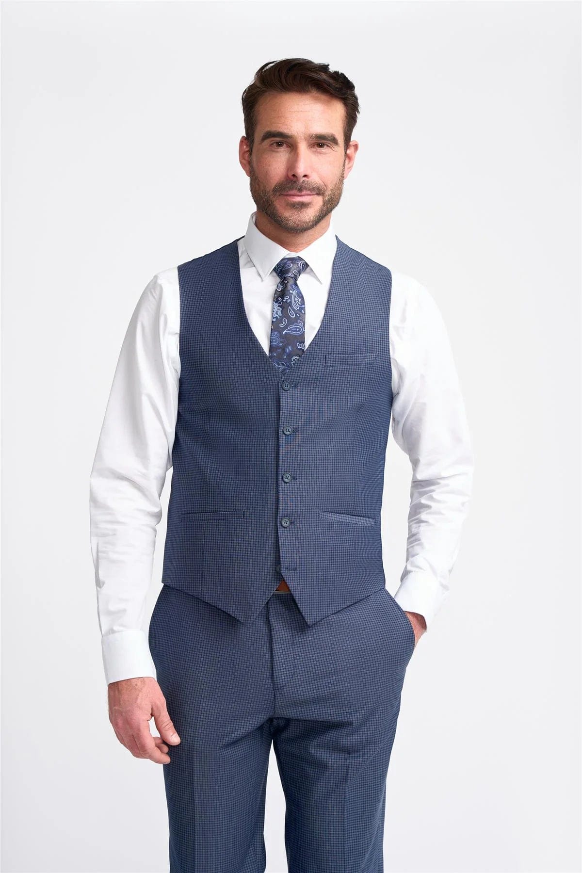 BOND NAVY CHECK WAISTCOAT