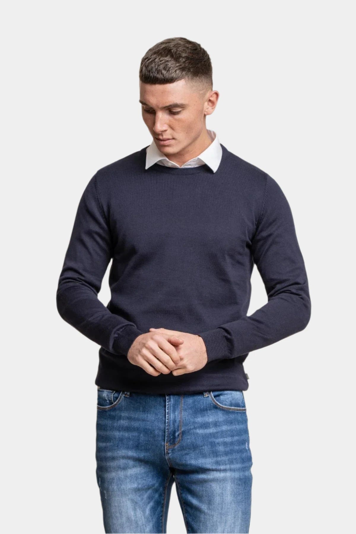 MERINO NAVY CREW NECK KNIT