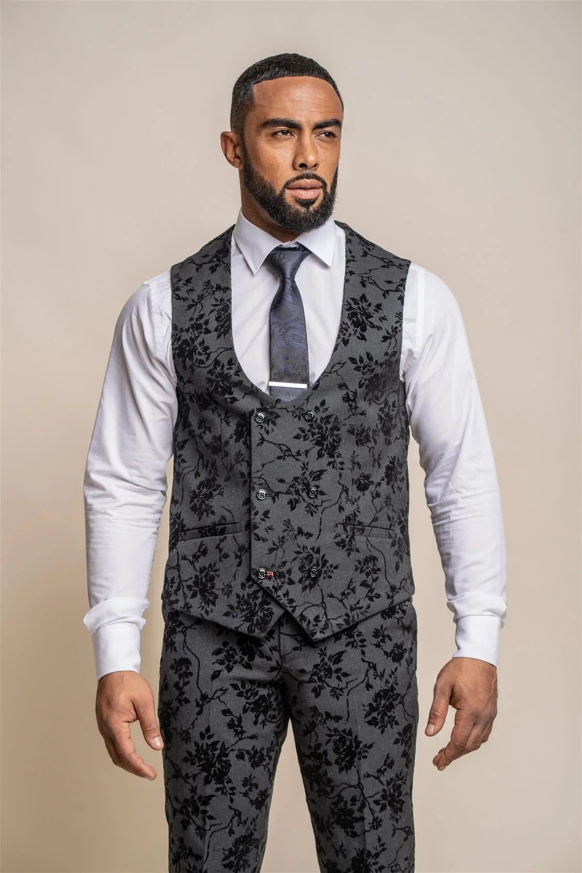 GEORGI BLACK FLORAL 3-PIECE SUIT