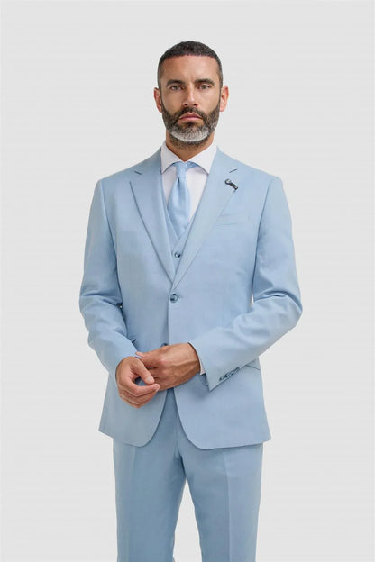 Cavani Malibu Sky Melange Three Piece Suit