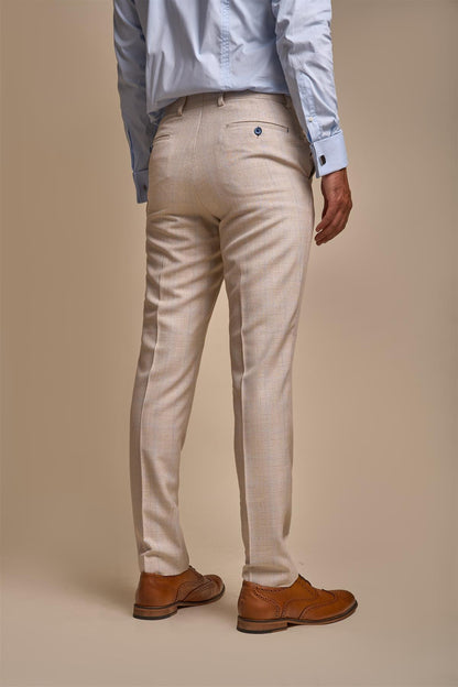 CARIDI BEIGE CHECK SLIM FIT TROUSERS