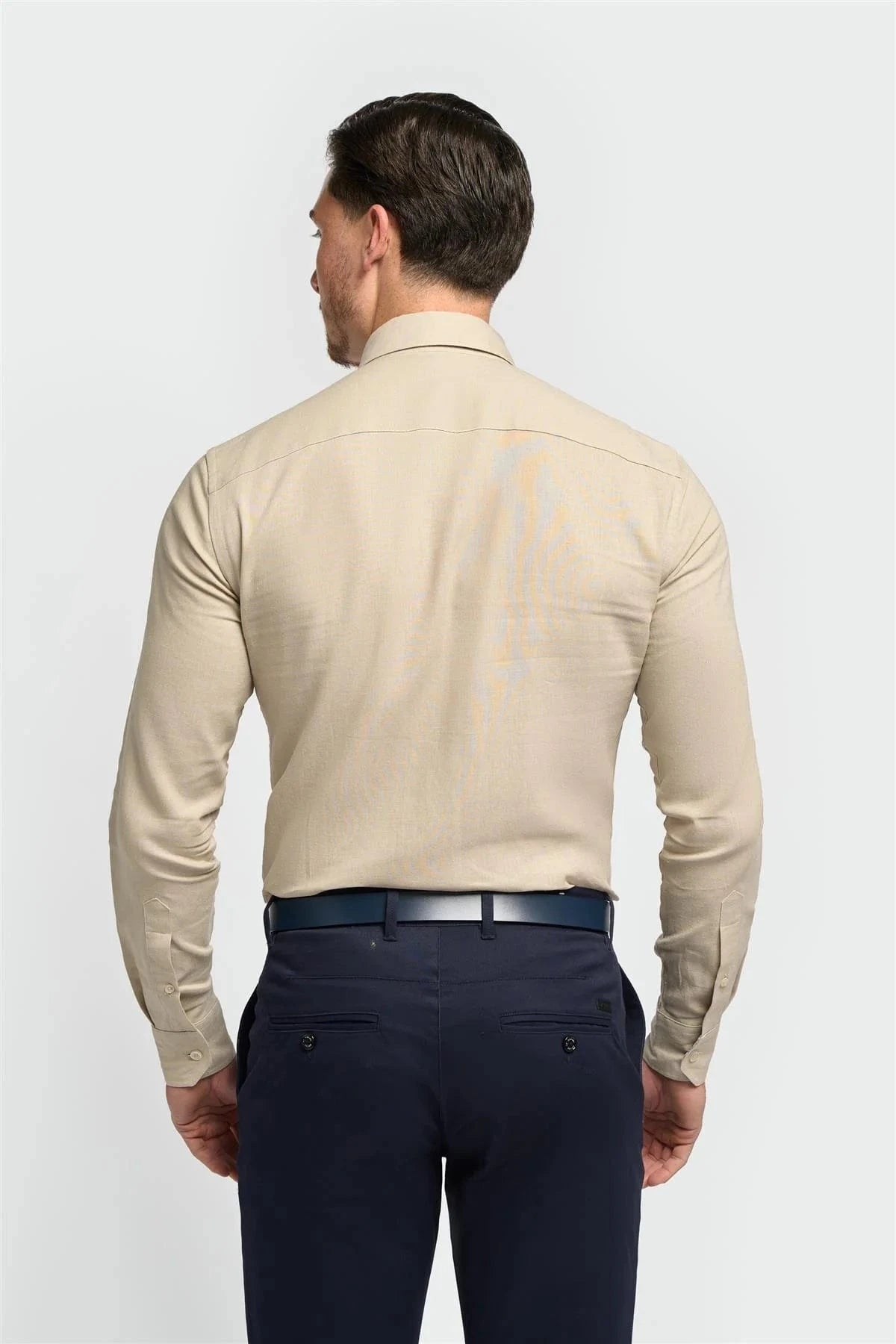 Cavani Matera taupe shirt for men, slim fit, perfect for weddings and formal events.