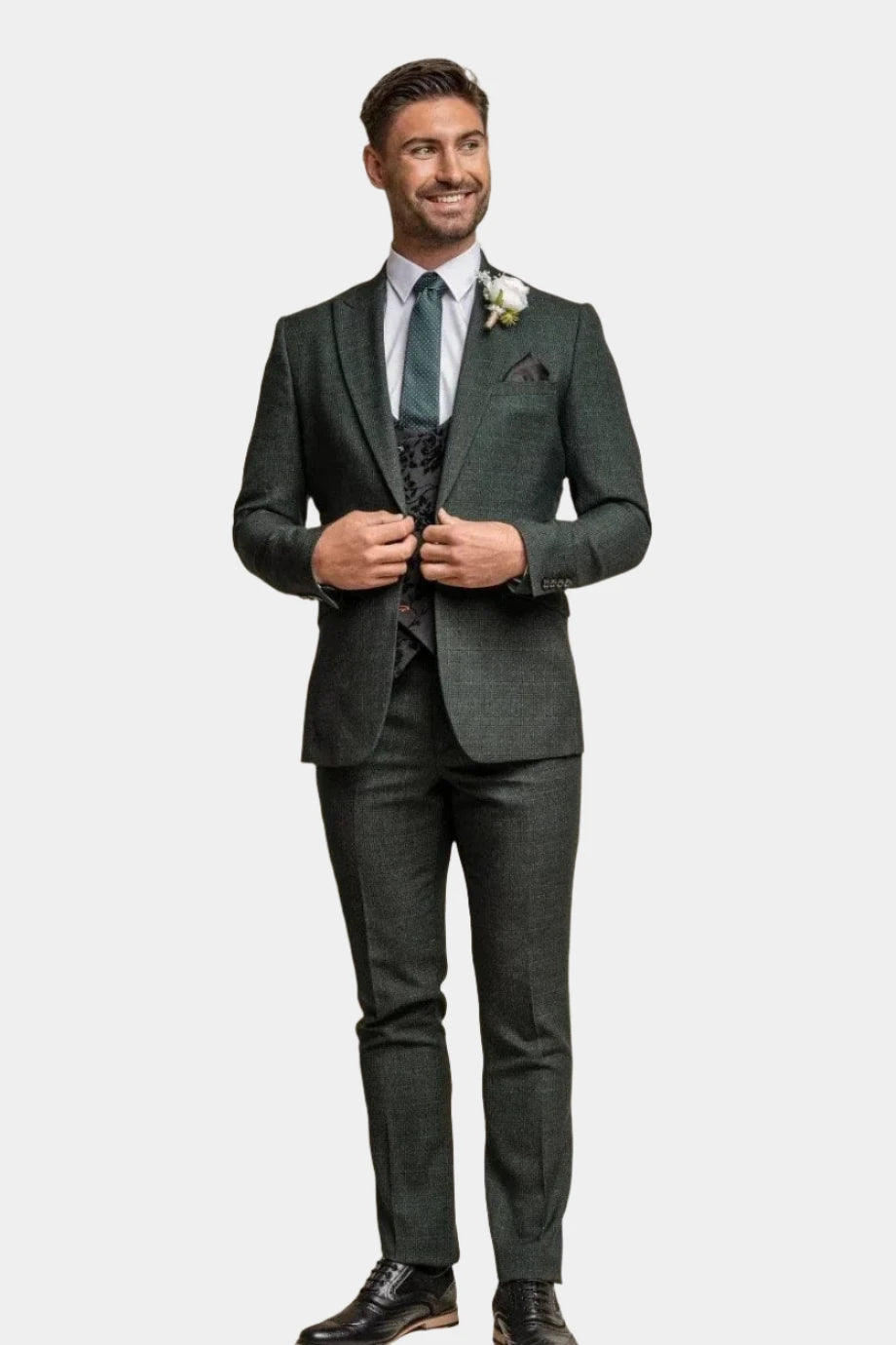 Cavani Caridi Olive Suit With Georgi Floral Waistcoat | Menz Suits