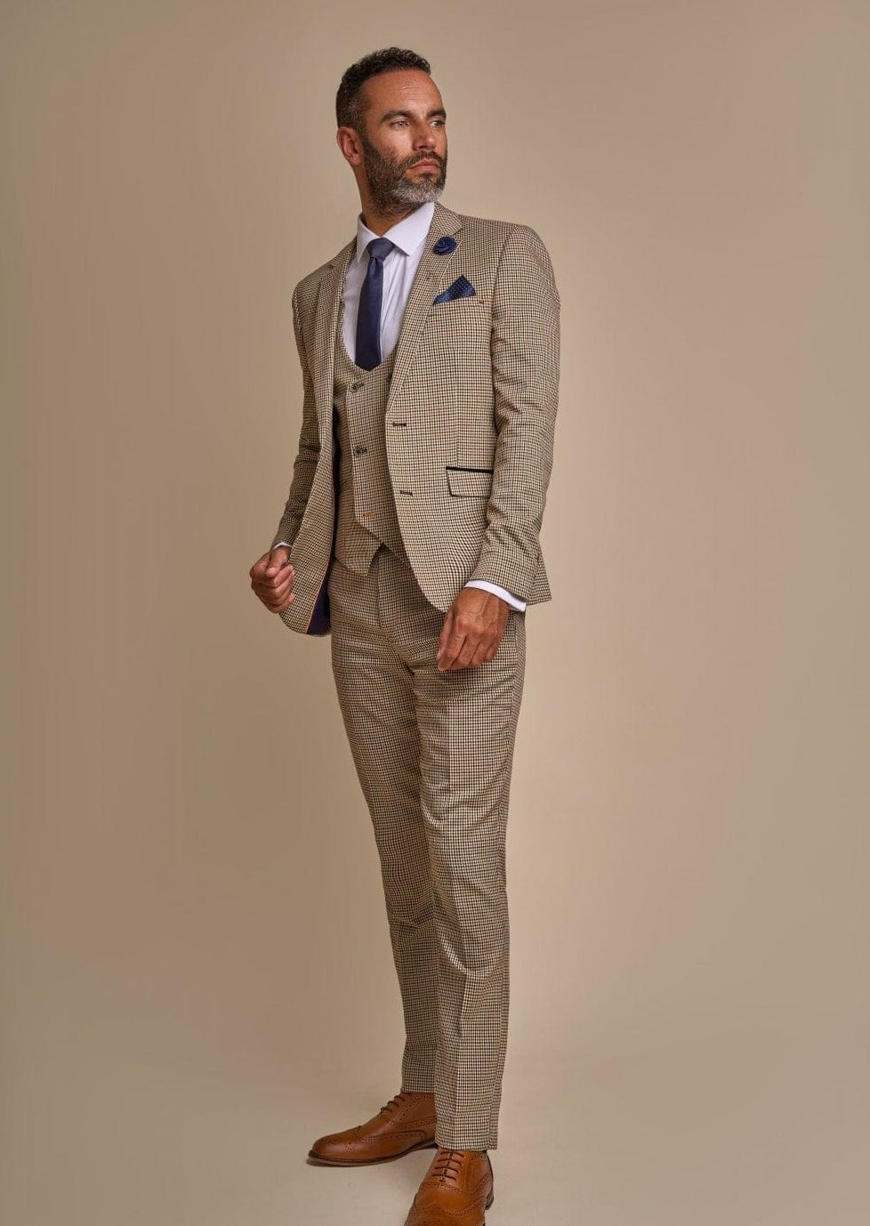 ELWOOD TAN HOUNDS-TOOTH 3-PIECE SUIT