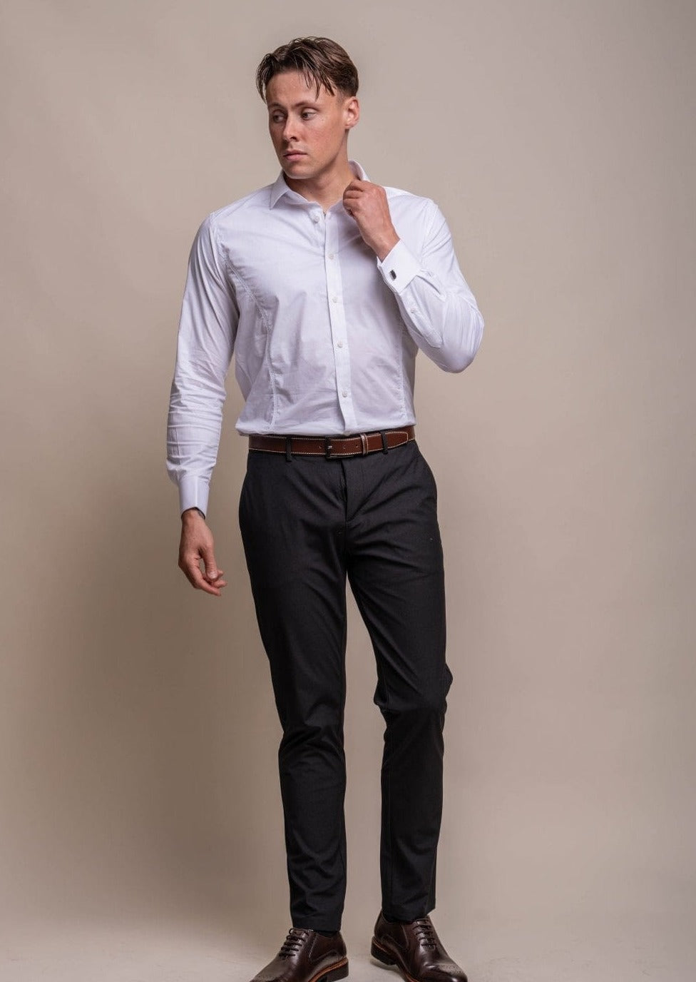 ROSSI WHITE DOUBLE CUFF SLIM FIT SHIRT
