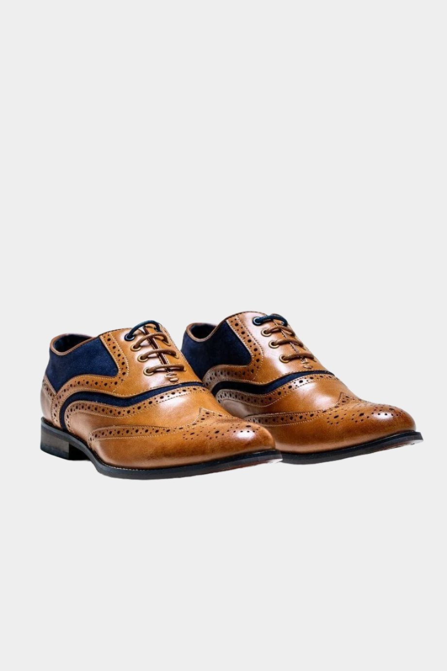 RUSSELL TAN/NAVY LEATHER BROGUE SHOES