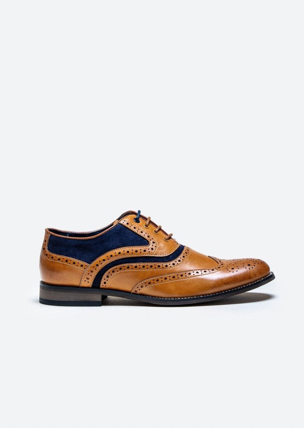RUSSELL TAN/NAVY LEATHER BROGUE SHOES