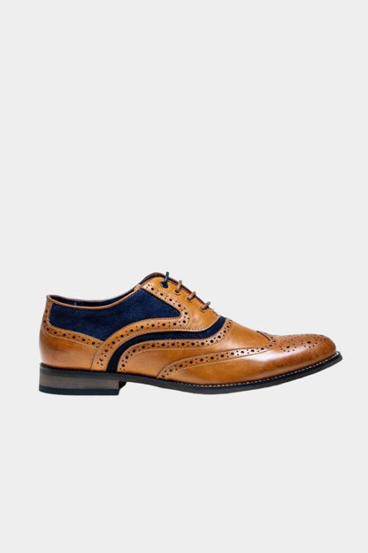 RUSSELL TAN/NAVY LEATHER BROGUE SHOES