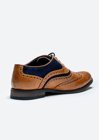 RUSSELL TAN/NAVY LEATHER BROGUE SHOES