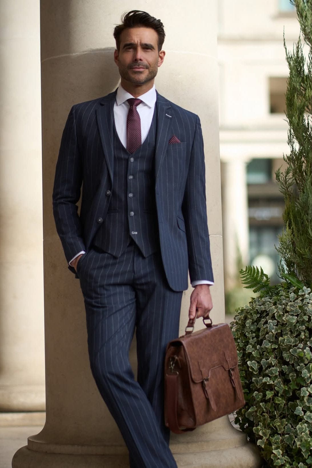 Cavani Invincible Navy Pinstripe Three Piece Suit
