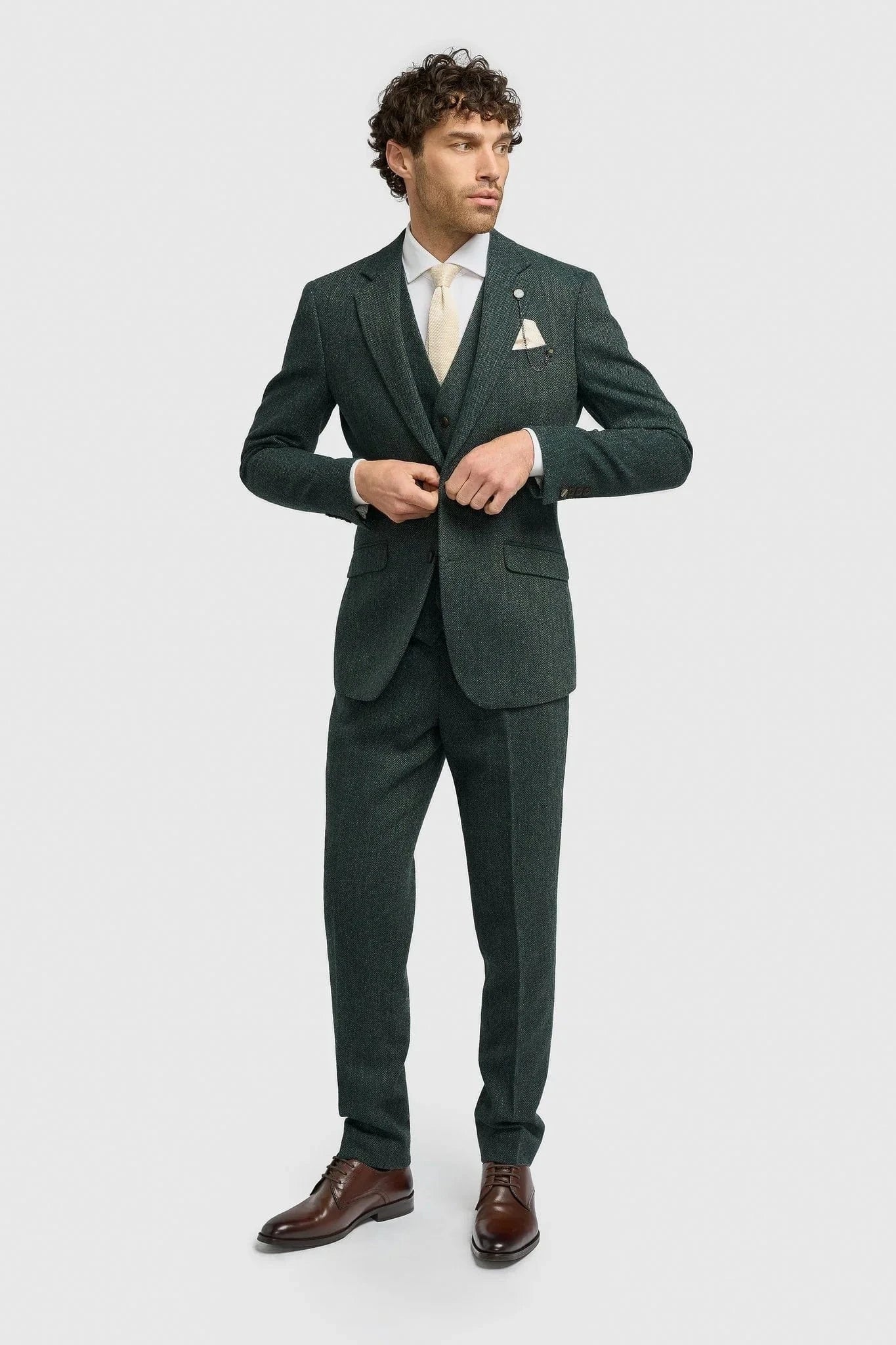 Cavani Thomas Lush Olive Tweed 3-Piece Suit