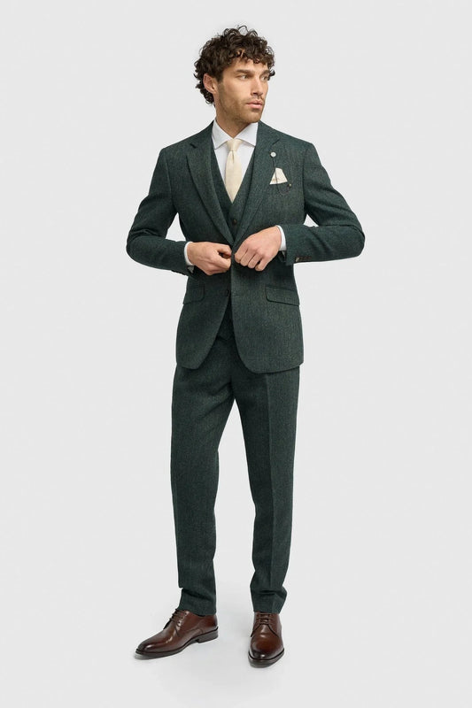 Cavani Thomas Lush Olive Tweed 3-Piece Suit