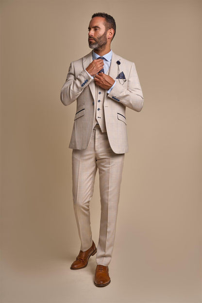 CARIDI BEIGE CHECK 3-PIECE SUIT