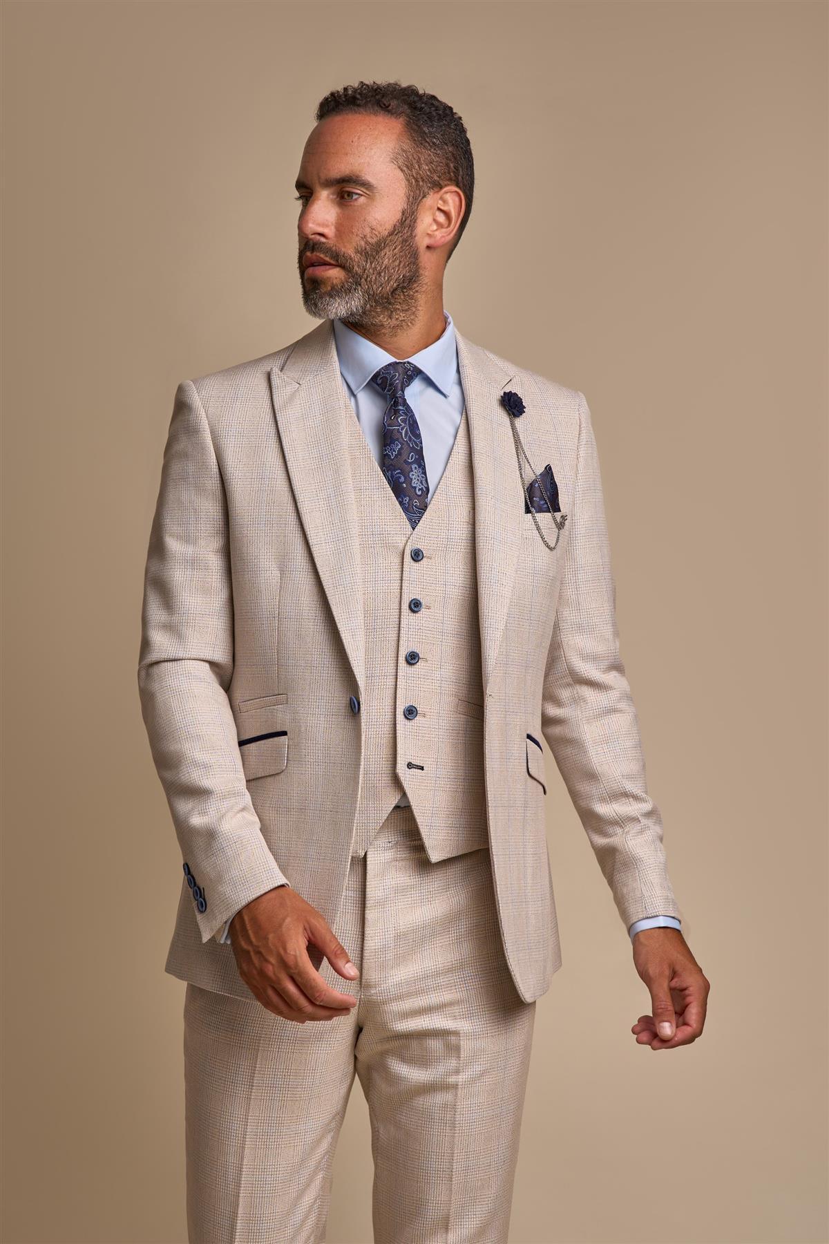 CARIDI BEIGE CHECK 3-PIECE SUIT