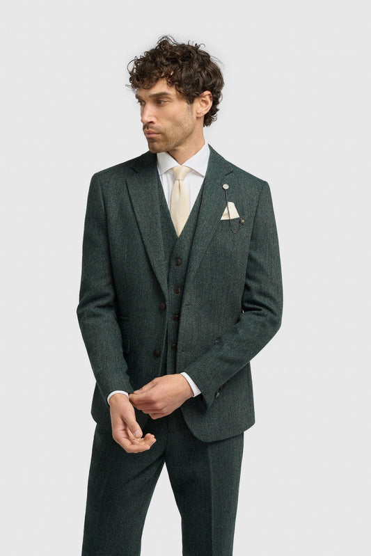 Cavani Thomas Lush Olive Tweed 3-Piece Suit
