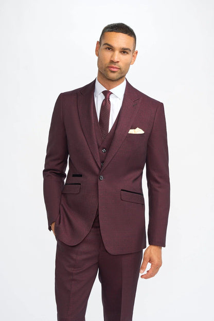 CARIDI WINE CHECK 3-PIECE SUIT