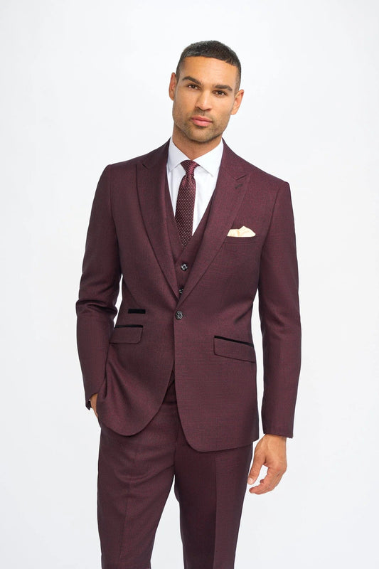 CAVANI CARIDI WINE CHECK 3-PIECE SUIT