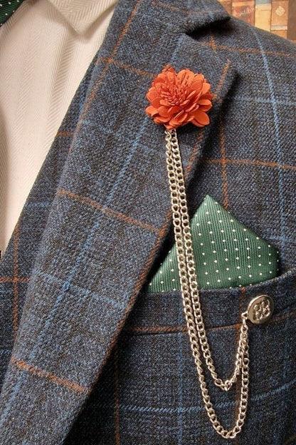 ORANGE FLOWER LAPEL PIN & CHAIN